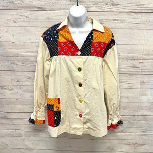 Vintage Patchwork Peasant Smock Blouse